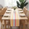 PurpleEssences French Striped Table Runner 90 inches Long Stripe Runner 14 x 90 Inch 100% Cotton – Durable Washable Fabric for Spring Easter Summer Table Decor – Blue and White(Stripe – Multi Colour)
