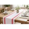 PurpleEssences French Striped Table Runner 90 inches Long Stripe Runner 14 x 90 Inch 100% Cotton – Durable Washable Fabric for Spring Easter Summer Table Decor – Blue and White(French Stripe – Red/White)