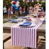 PurpleEssences French Striped Table Runner 90 inches Long Stripe Runner 14 x 90 Inch 100% Cotton – Durable Washable Fabric for Spring Easter Summer Table Decor – Blue and White(Stripe – 4th of July Red/Blue/White)