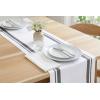 PurpleEssences French Striped Table Runner 90 inches Long Stripe Runner 14 x 90 Inch 100% Cotton – Durable Washable Fabric for Spring Easter Summer Table Decor – Blue and White(French Stripe – Grey/White)