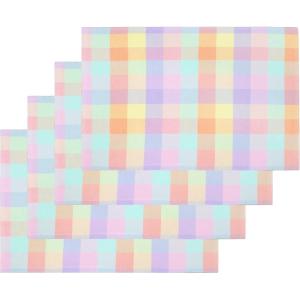 PurpleEssences Buffalo Plaid Placemats, Washable Spill Proof Double Layer Woven Checkered placemat for Dining Table and Kitchen – Spring Easter Summer – 13×19 Inch – Set of 4 – Blue and White(Multicolor)