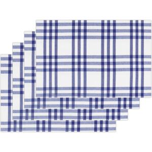 PurpleEssences Buffalo Plaid Placemats, Washable Spill Proof Double Layer Woven Checkered placemat for Dining Table and Kitchen – Spring Easter Summer – 13×19 Inch – Set of 4 – Blue and White(Homestead Plaid – Blue and White)