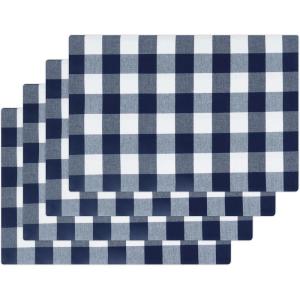 PurpleEssences Buffalo Plaid Placemats, Washable Spill Proof Double Layer Woven Checkered placemat for Dining Table and Kitchen – Spring Easter Summer – 13×19 Inch – Set of 4 – Blue and White(Blue and White)