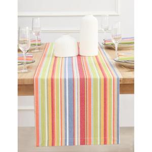 PurpleEssences French Striped Table Runner 90 inches Long Stripe Runner 14 x 90 Inch 100% Cotton – Durable Washable Fabric for Spring Easter Summer Table Decor – Blue and White(Stripe – Multi Colour)