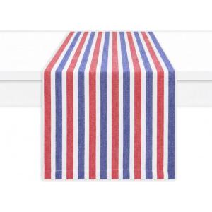 PurpleEssences French Striped Table Runner 90 inches Long Stripe Runner 14 x 90 Inch 100% Cotton – Durable Washable Fabric for Spring Easter Summer Table Decor – Blue and White(Stripe – 4th of July Red/Blue/White)