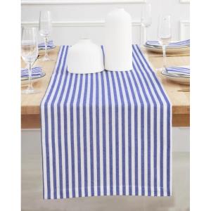 PurpleEssences French Striped Table Runner 90 inches Long Stripe Runner 14 x 90 Inch 100% Cotton – Durable Washable Fabric for Spring Easter Summer Table Decor – Blue and White(Stripe – Blue/White)